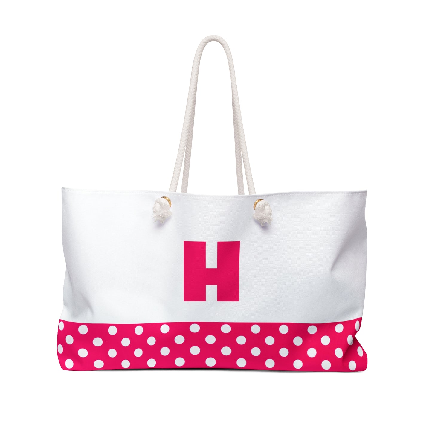 Pink and white Dots for women with pink letter H Weekender Bag