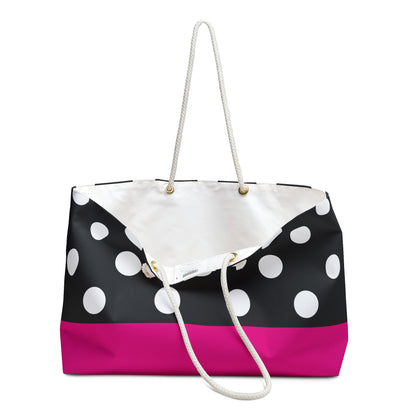 Weekender Bag, Pink and black with white polka dots