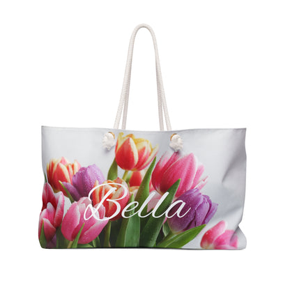 Weekender Bag,Bella pink and purple tulips