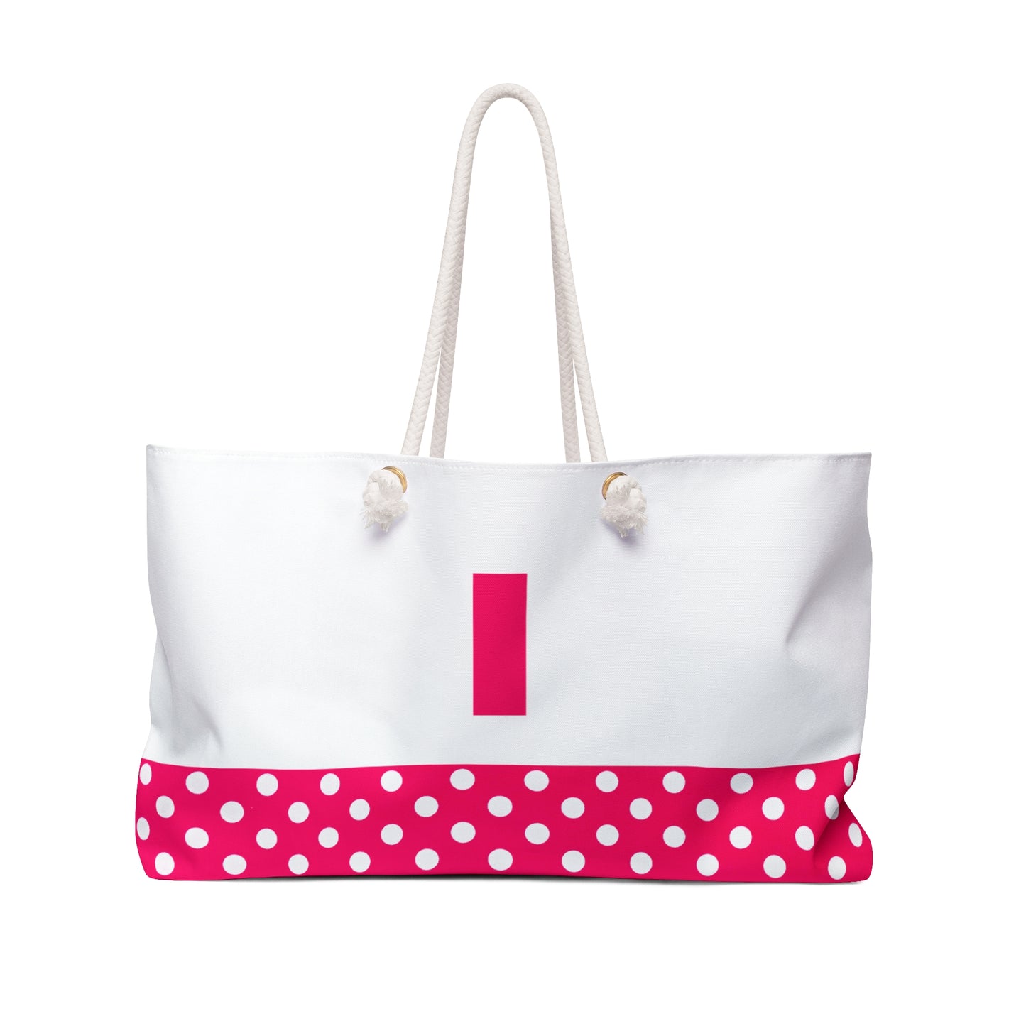 Pink and white Dots for women with pink letter I Weekender Bag