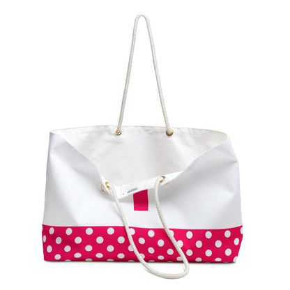 Pink and white Dots for women with pink letter I Weekender Bag