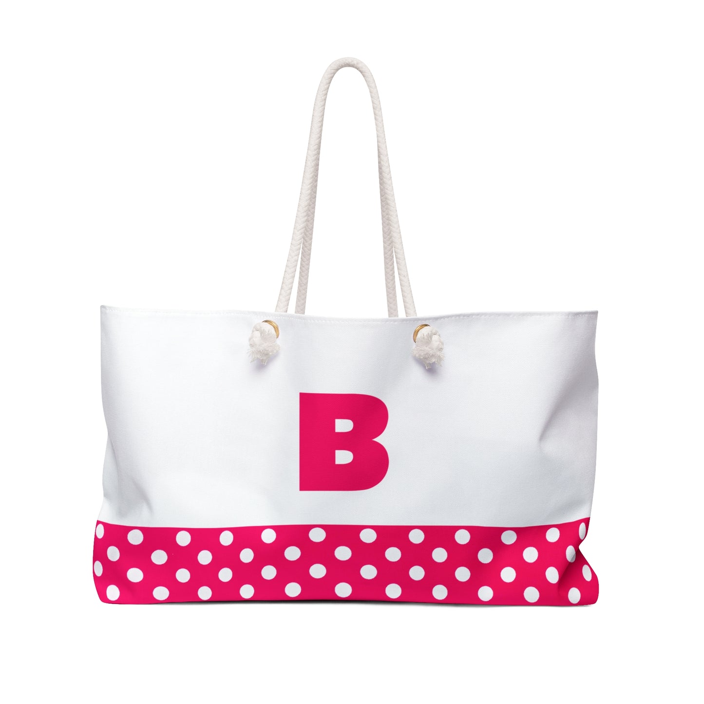 Pink and white dots Tote Bag for Women with a Pink Letter B Weekender Bag