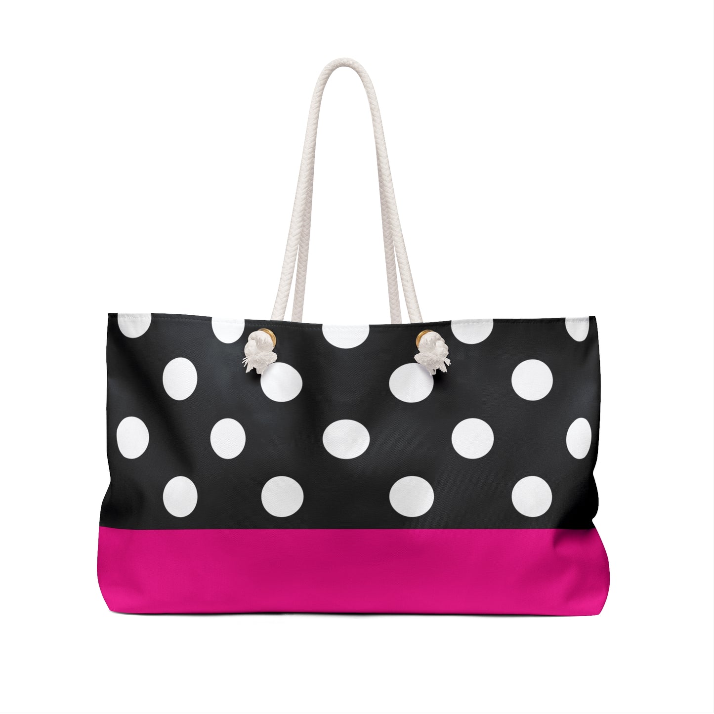 Weekender Bag, Pink and black with white polka dots