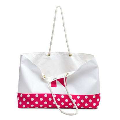 Pink and white Dots for women with pink letter N Weekender Bag