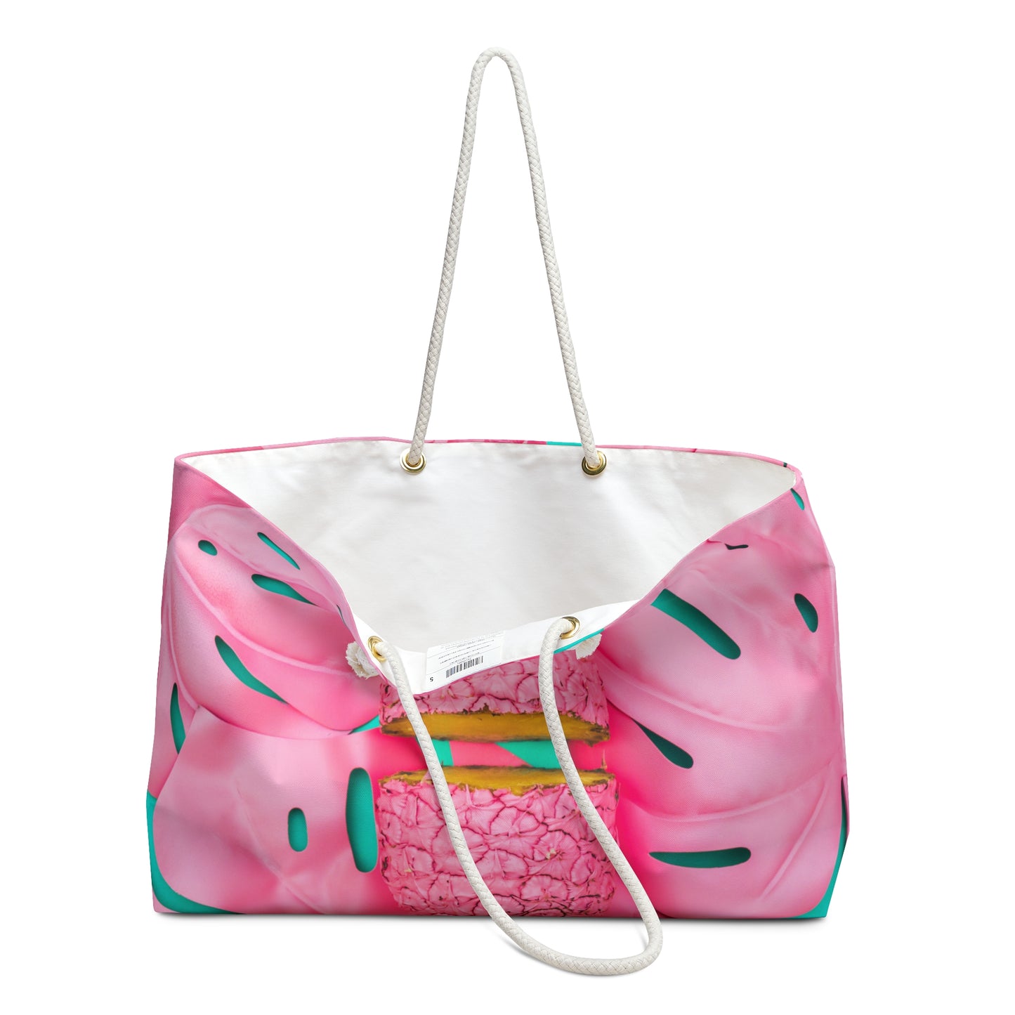 Pink pineapple with palm tree leaves Weekender Bag