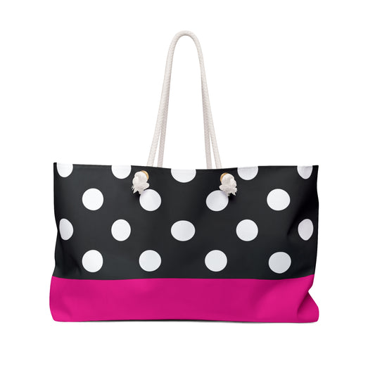 Weekender Bag, Pink and black with white polka dots