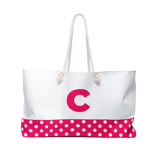 Pink and white dots Tote Bag for Women with a Pink Letter C Weekender Bag