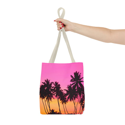 Pink sky with palm trees Tote Bag (AOP)