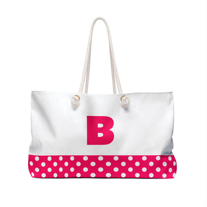 Pink and white dots Tote Bag for Women with a Pink Letter B Weekender Bag