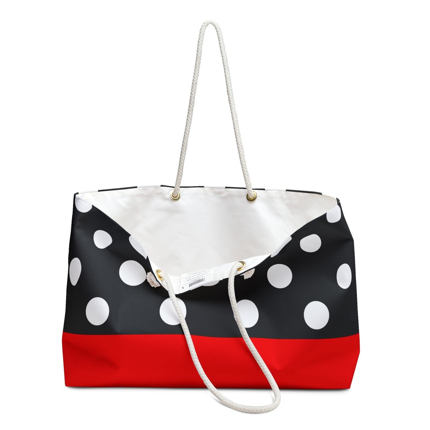 Weekender Bag, Red and black with white polka dots