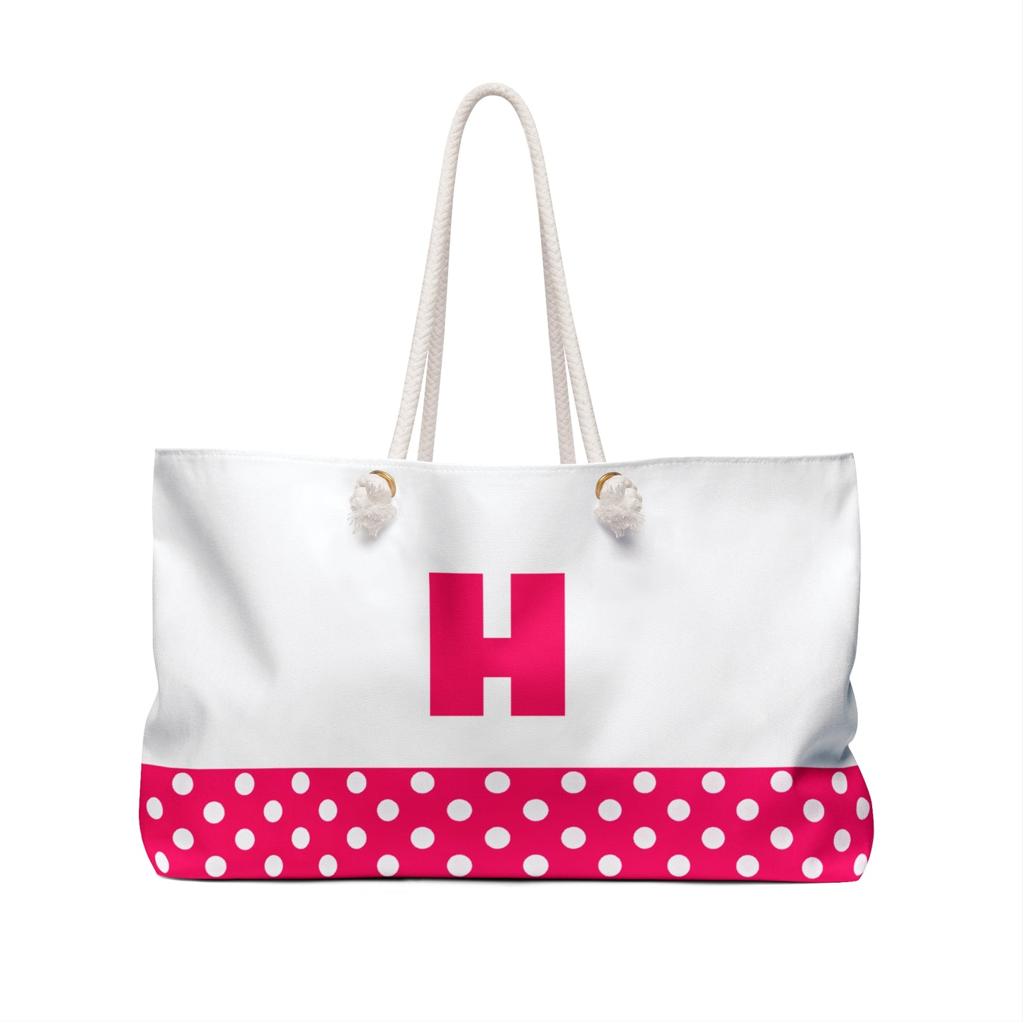 Pink and white Dots for women with pink letter H Weekender Bag