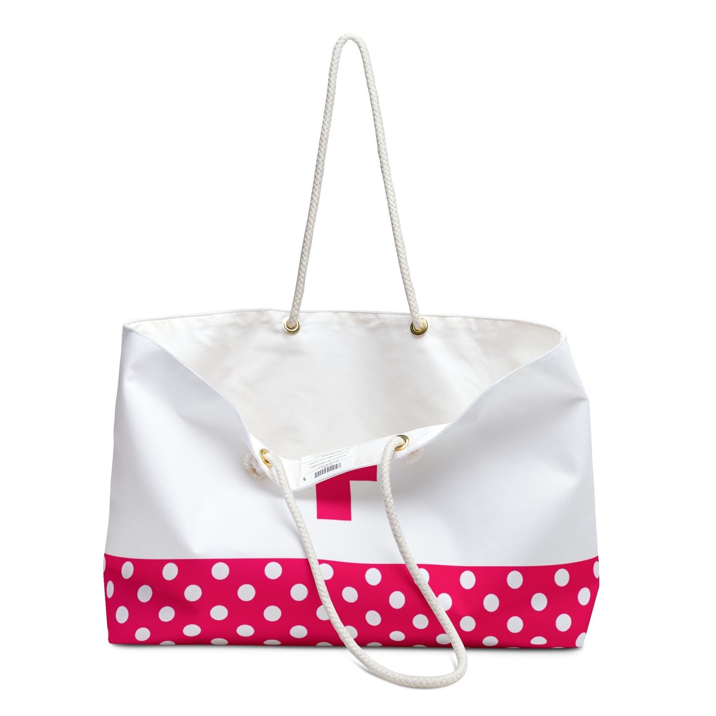 Pink and white Dots for women with pink letter F Weekender Bag