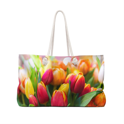 Weekender Bag, Yellow and pink Tulips