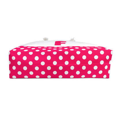 Pink and white Dots for women with pink letter F Weekender Bag