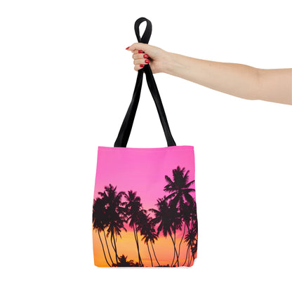 Pink sky with palm trees Tote Bag (AOP)