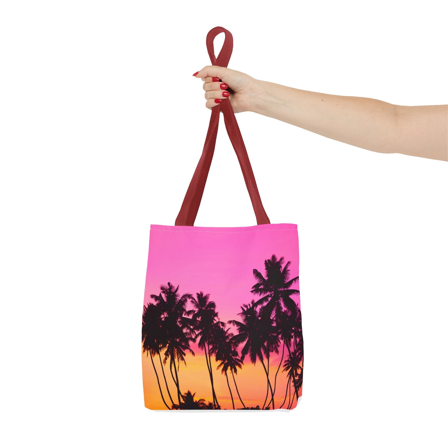 Pink sky with palm trees Tote Bag (AOP)