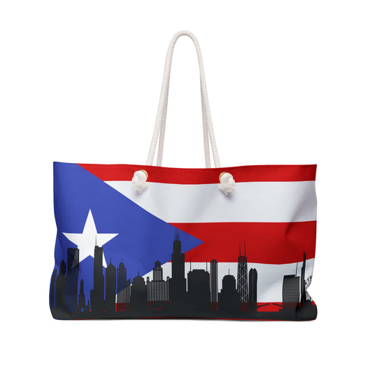 Puertorican flag with Chicago skyline Weekender Bag