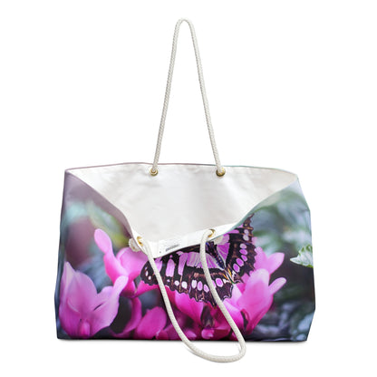 Pink flower with butterfly Weekender Bag