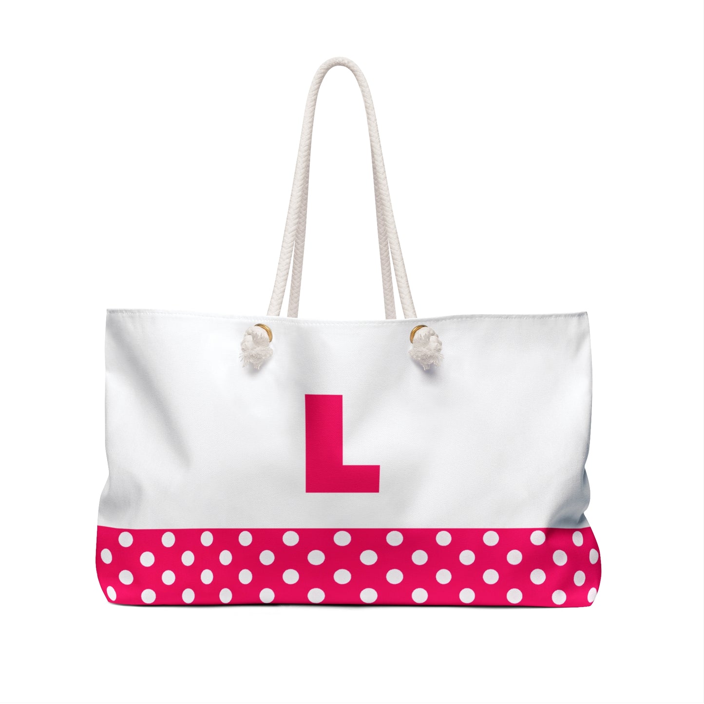 Pink and white Dots for women with pink letter L Weekender Bag