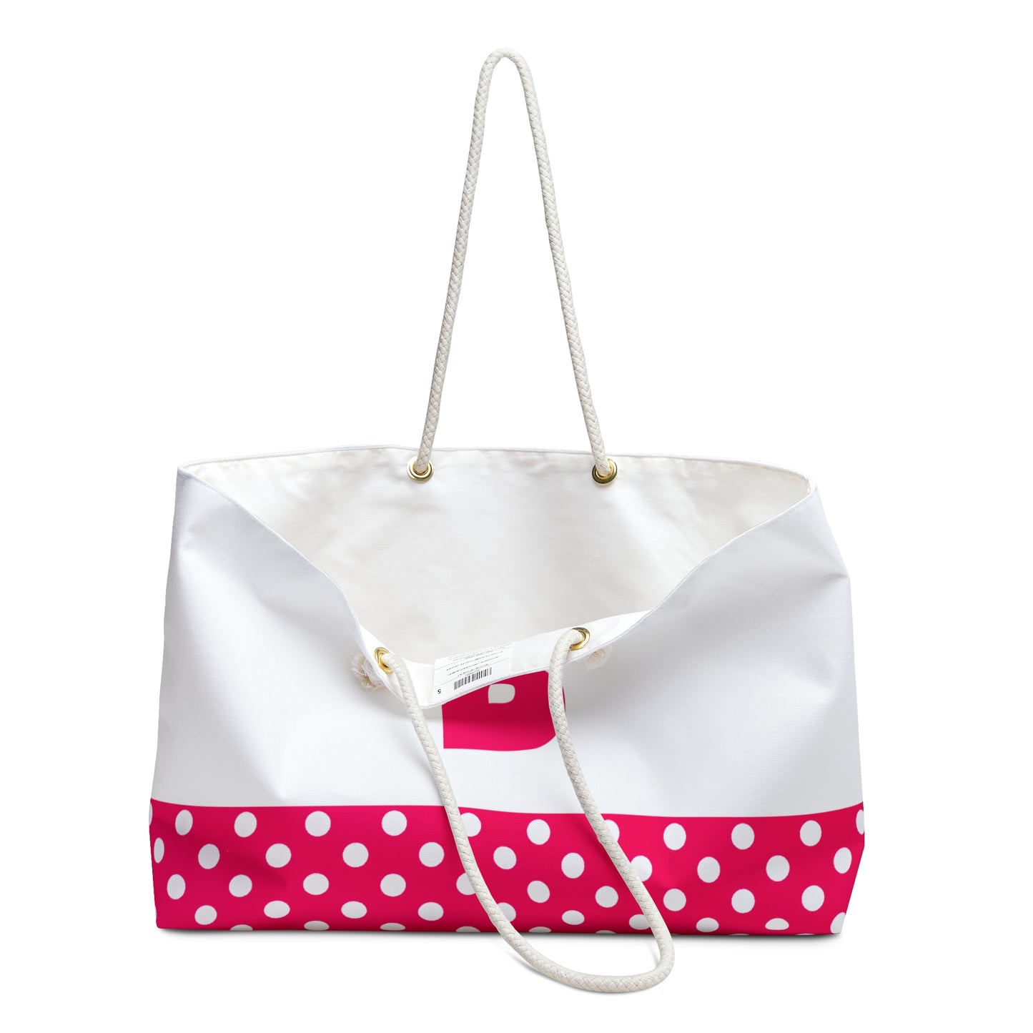 Pink and white dots Tote Bag for Women with a Pink Letter B Weekender Bag