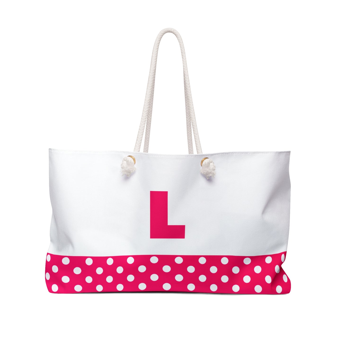 Pink and white Dots for women with pink letter L Weekender Bag