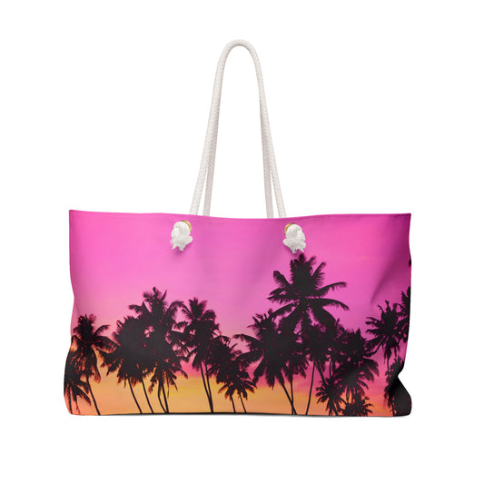 Pink bag with palm trees Weekender Bag