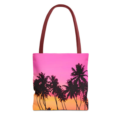 Pink sky with palm trees Tote Bag (AOP)