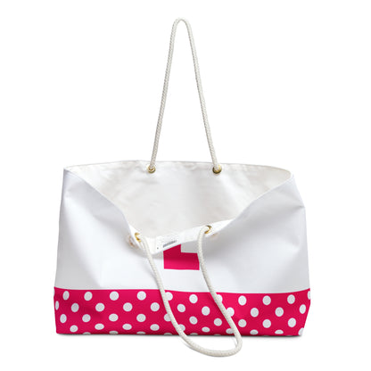 Pink and white Dots for women with pink letter L Weekender Bag