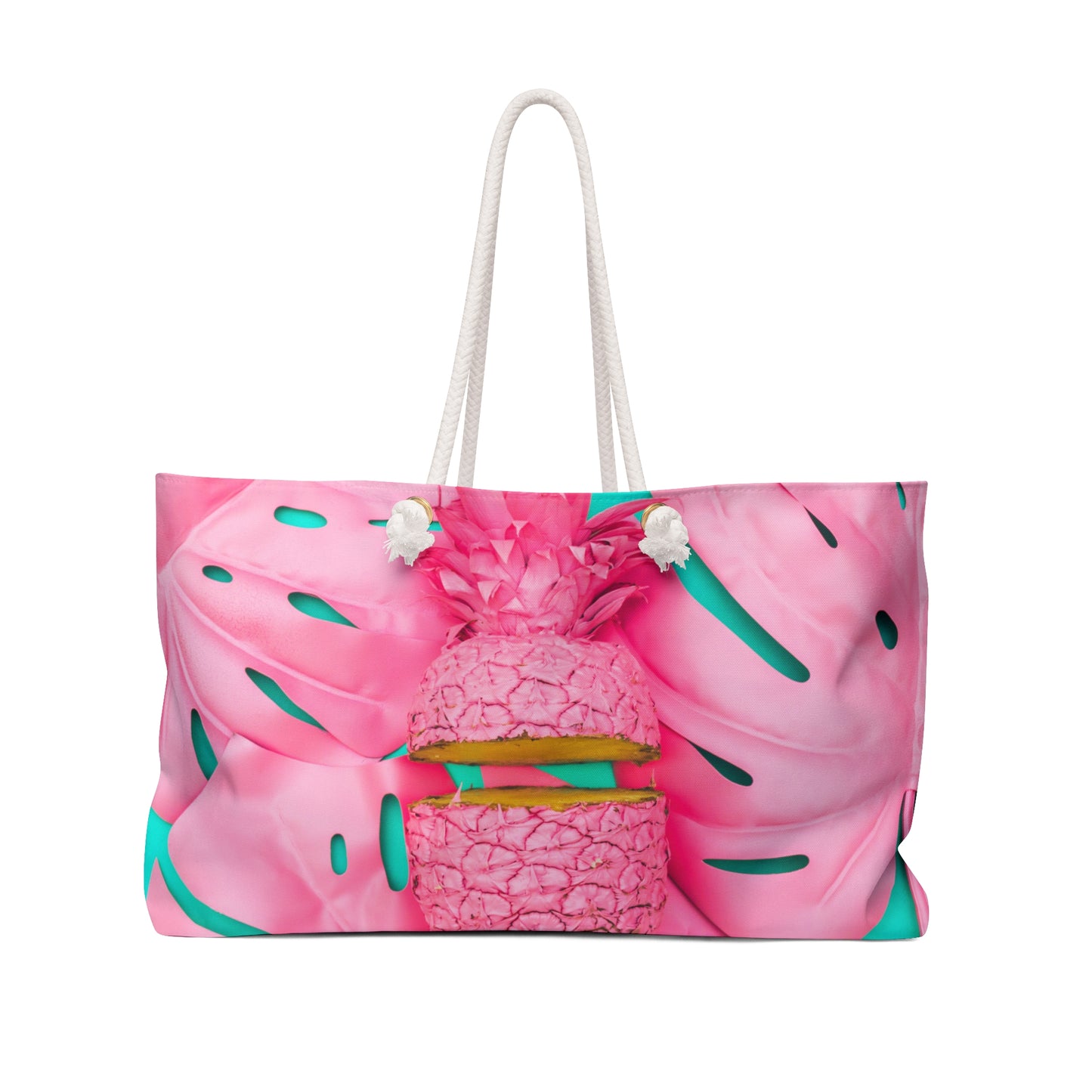 Pink pineapple with palm tree leaves Weekender Bag