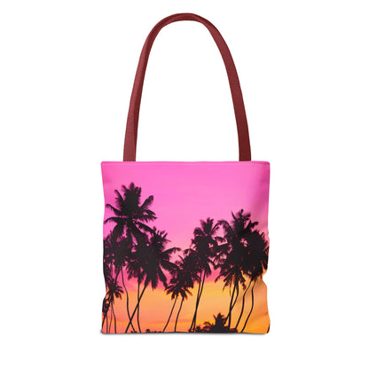 Pink sky with palm trees Tote Bag (AOP)