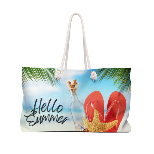 Hello Summer sandals and starfish Weekender Bag