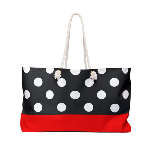 Weekender Bag, Red and black with white polka dots