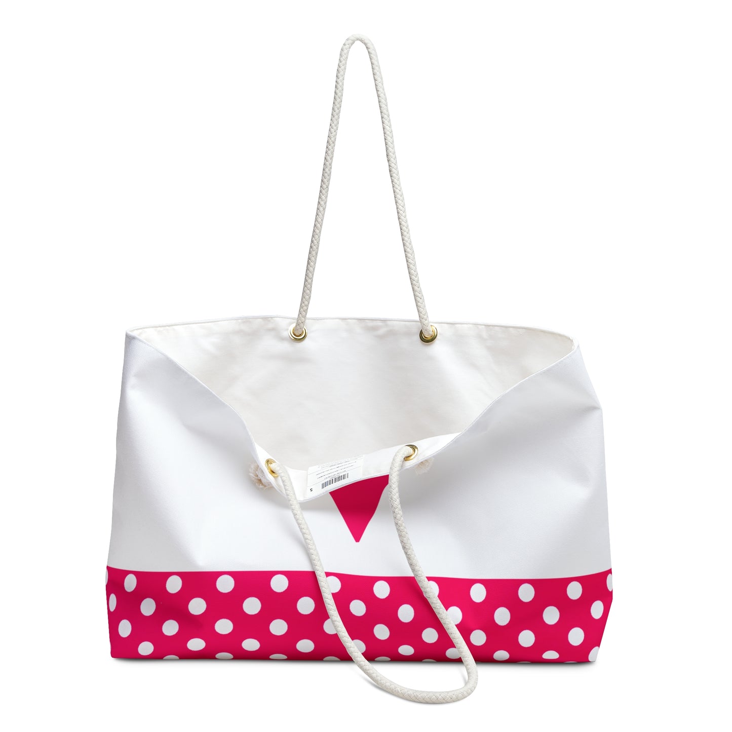 Pink and white Dots for women with pink letter V Weekender Bag