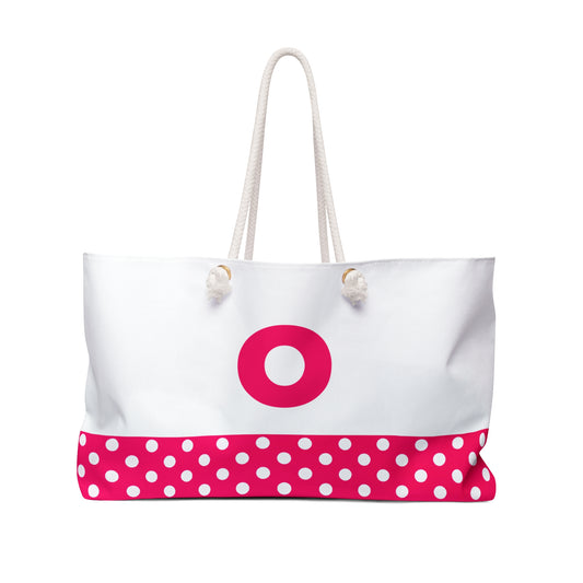 Pink and white Dots for women with pink letter O Weekender Bag