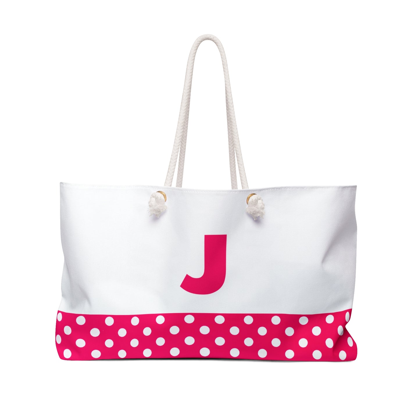 Pink and white Dots for women with pink letter J Weekender Bag