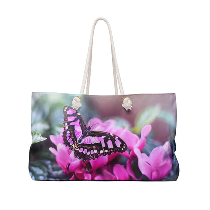 Pink flower with butterfly Weekender Bag