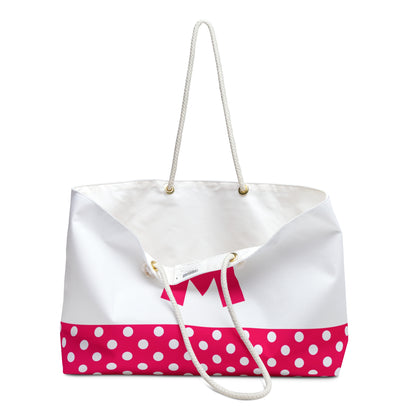 Pink and white Dots for women with pink letter M Weekender Bag