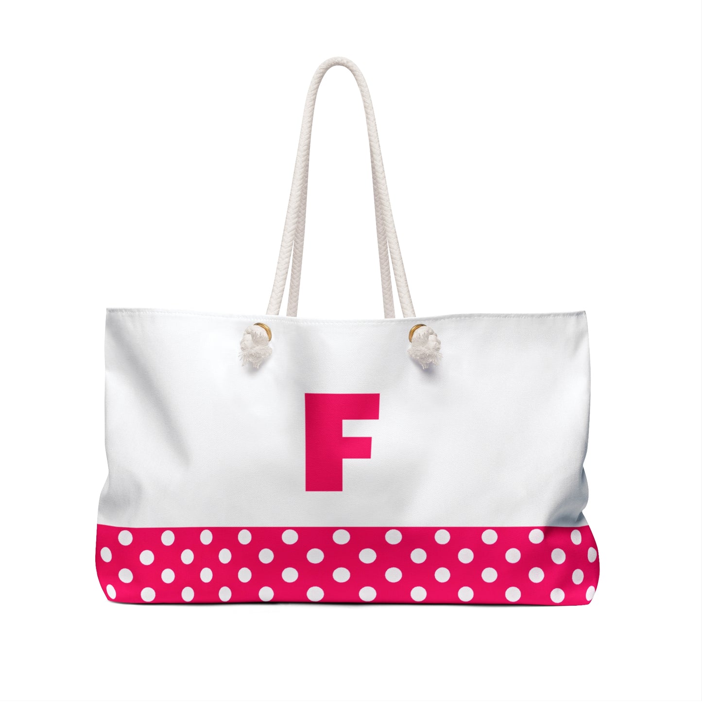 Pink and white Dots for women with pink letter F Weekender Bag