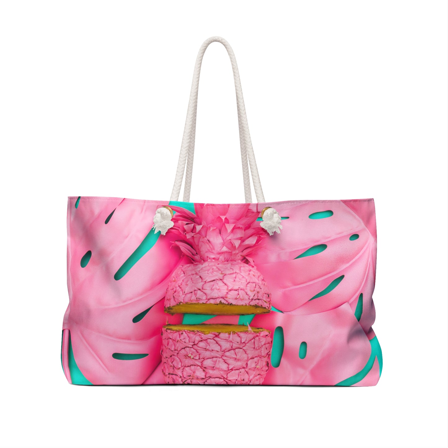 Pink pineapple with palm tree leaves Weekender Bag