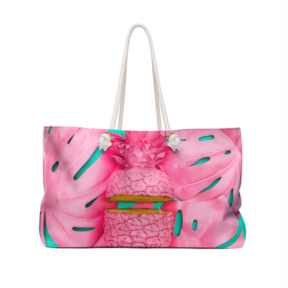 Pink pineapple with palm tree leaves Weekender Bag