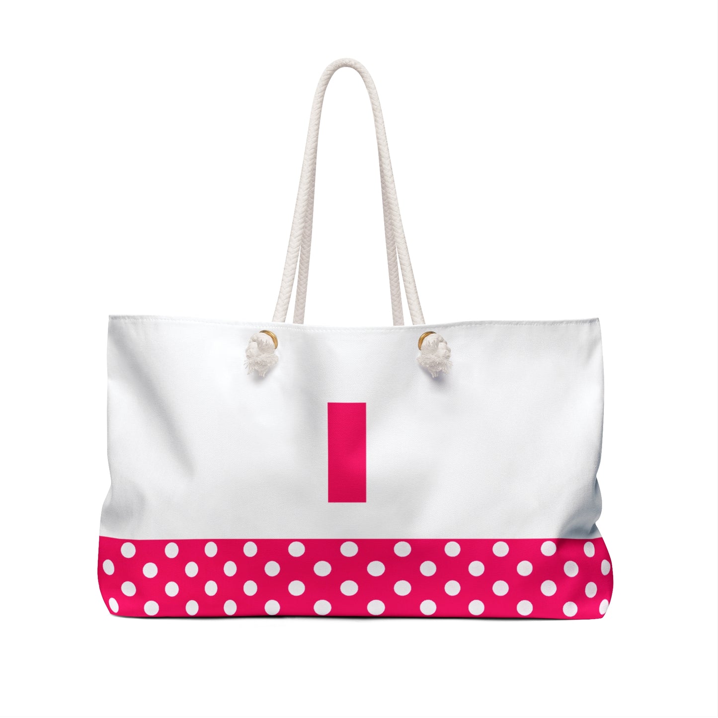 Pink and white Dots for women with pink letter I Weekender Bag