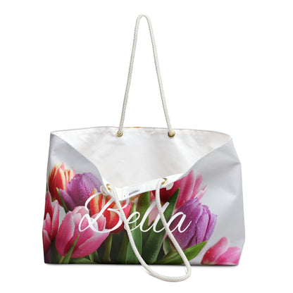 Weekender Bag,Bella pink and purple tulips