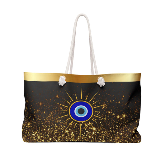 Weekender Bag, Evil Eye black and gold