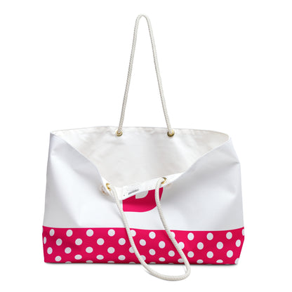 Pink and white dots Tote Bag for Women with a Pink Letter D Weekender Bag