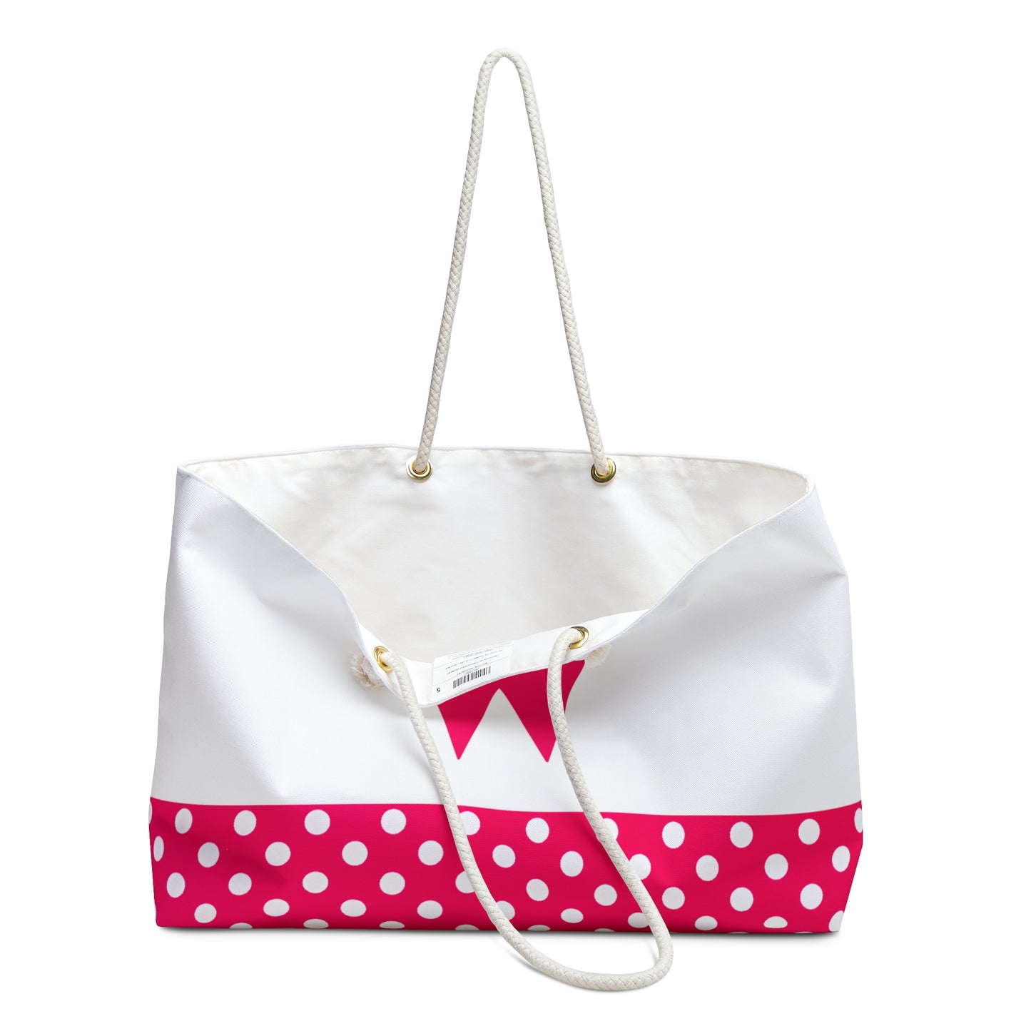 Pink and white Dots for women with pink letter W Weekender Bag