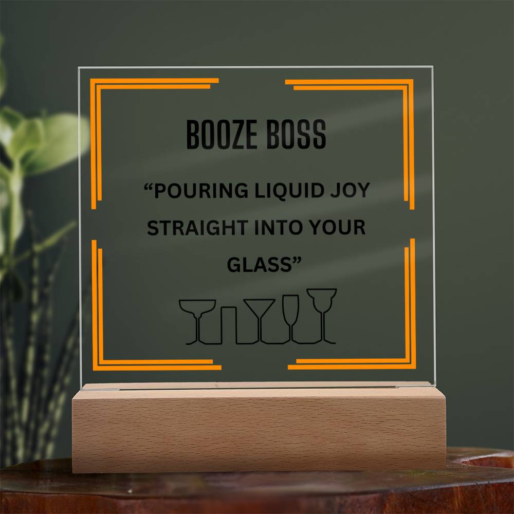 Elevate Your Space with Our Square Acrylic "Booze Boss" Plaque