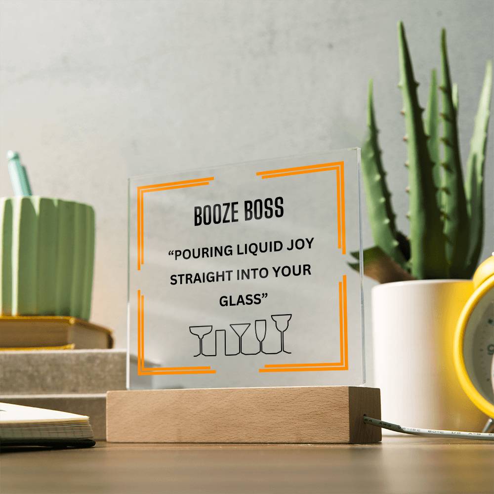 Elevate Your Space with Our Square Acrylic "Booze Boss" Plaque