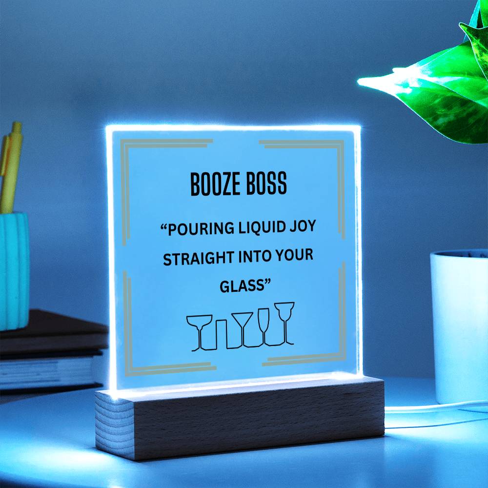 Elevate Your Space with Our Square Acrylic "Booze Boss" Plaque